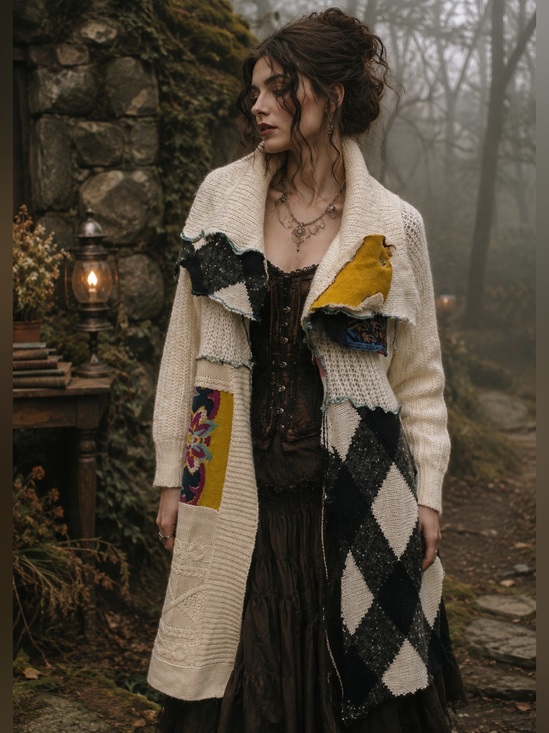 Brooklyn Cloth Sweaters - Brooklyn Cloth Patchwork Boho Cardigan Sweater Whimsigoth M/L